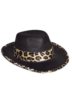 Funny Fashions Leopard Trim Black Velvet Pimp Hat