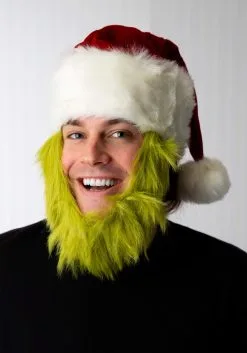 Elope Grinch Costume Hat With Fur Beard -Scarves Sales 2023 mister grinch hat with fur beard alt 2