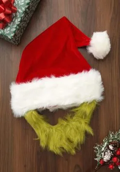 Elope Grinch Costume Hat With Fur Beard -Scarves Sales 2023 mister grinch hat with fur beard alt 4