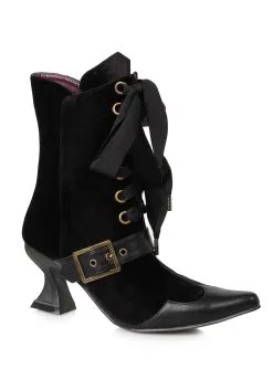 Ellie Black Velvet Heeled Boots For Women