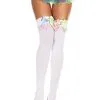 MUSIC LEGS Women's White Thigh High Stockings With Rainbow Satin Bow -Scarves Sales 2023 womens rainbow satin bow white thigh high tights