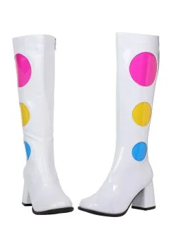 Ellie Women's White Polka Dot Gogo Boots
